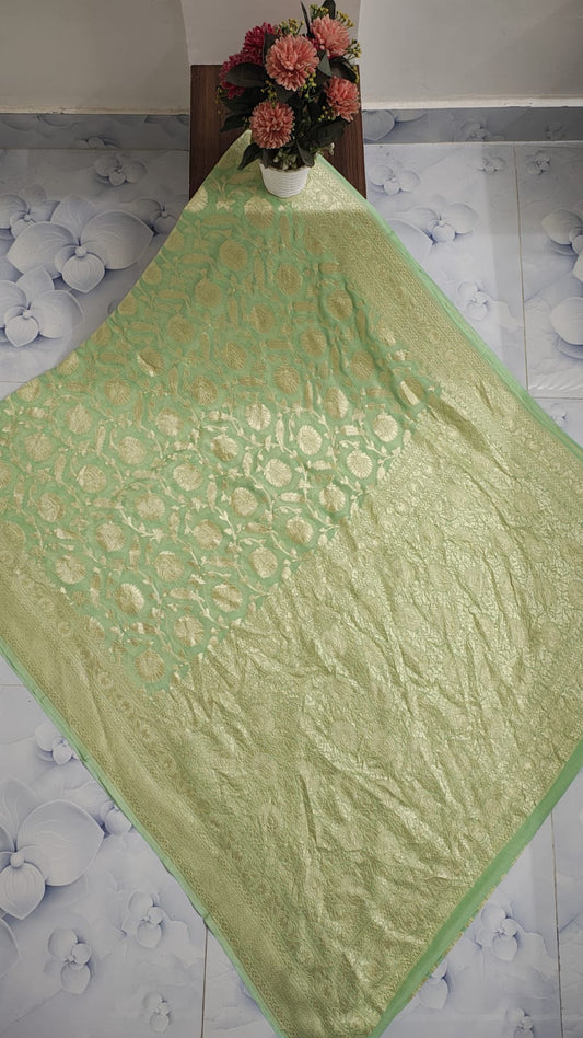 Pure Handloom Khaddi Georgette Saree Zari Work.