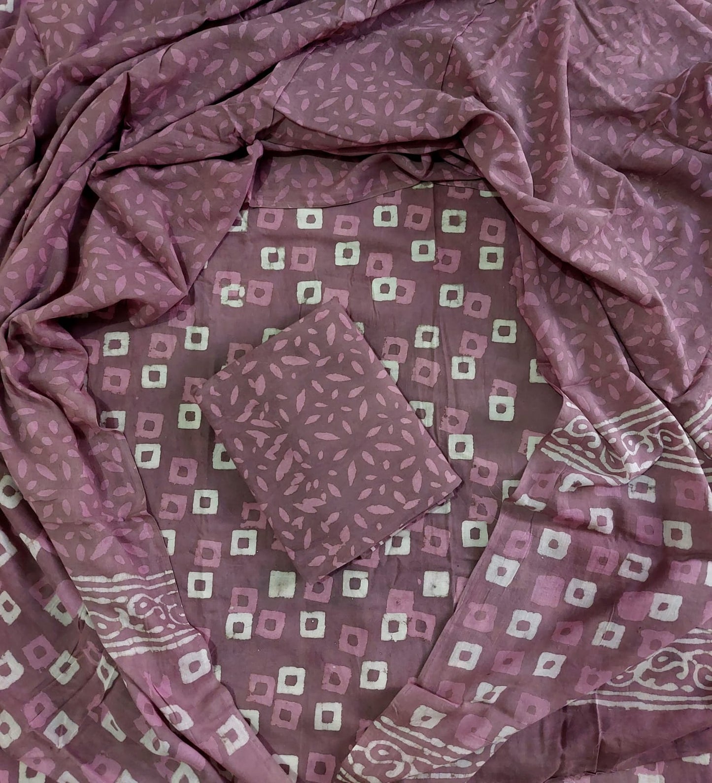 Traditional Hand block Printed Pure Cotton suits with Mulmul Dupatta.