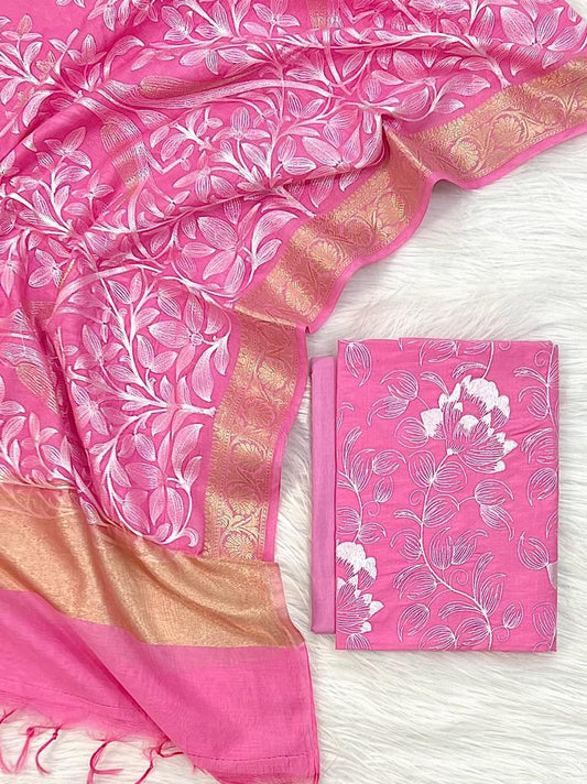 Banarasi Chanderi Embroidery Word Unstitched Suit