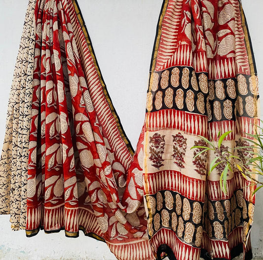 Pure Chanderi Silk Hand-block Printed Saree.