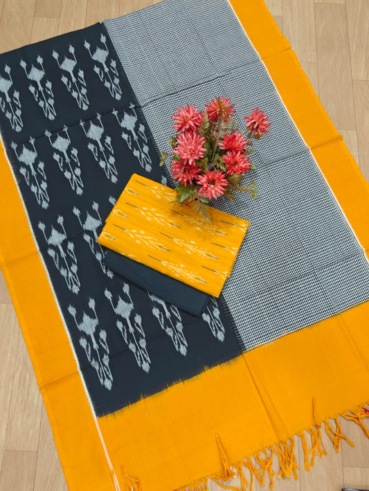 Beautiful Pure Cotton Double Ikkat Unstitched Suit.