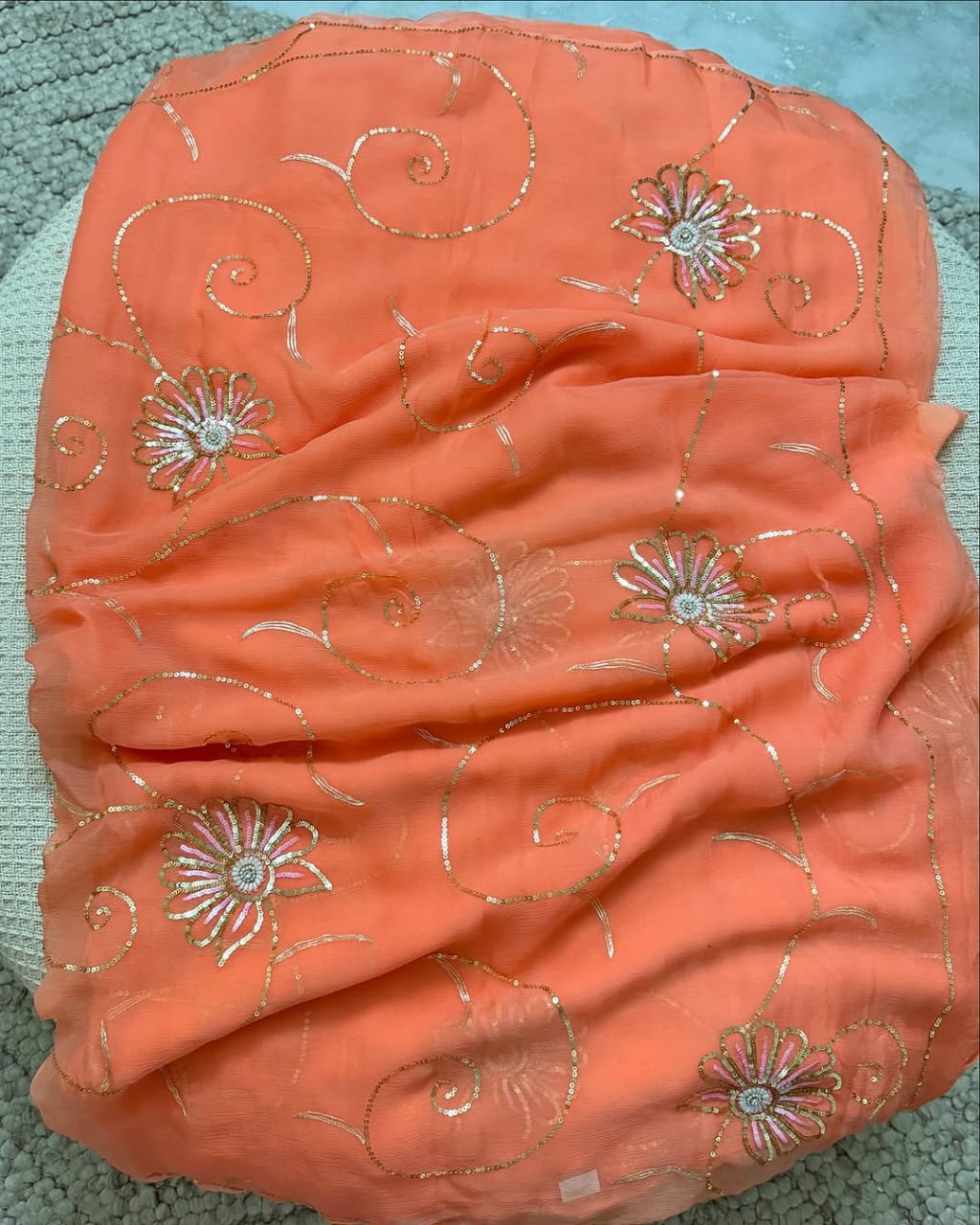 Pure Diamond Chiffon Hand Work Saree.