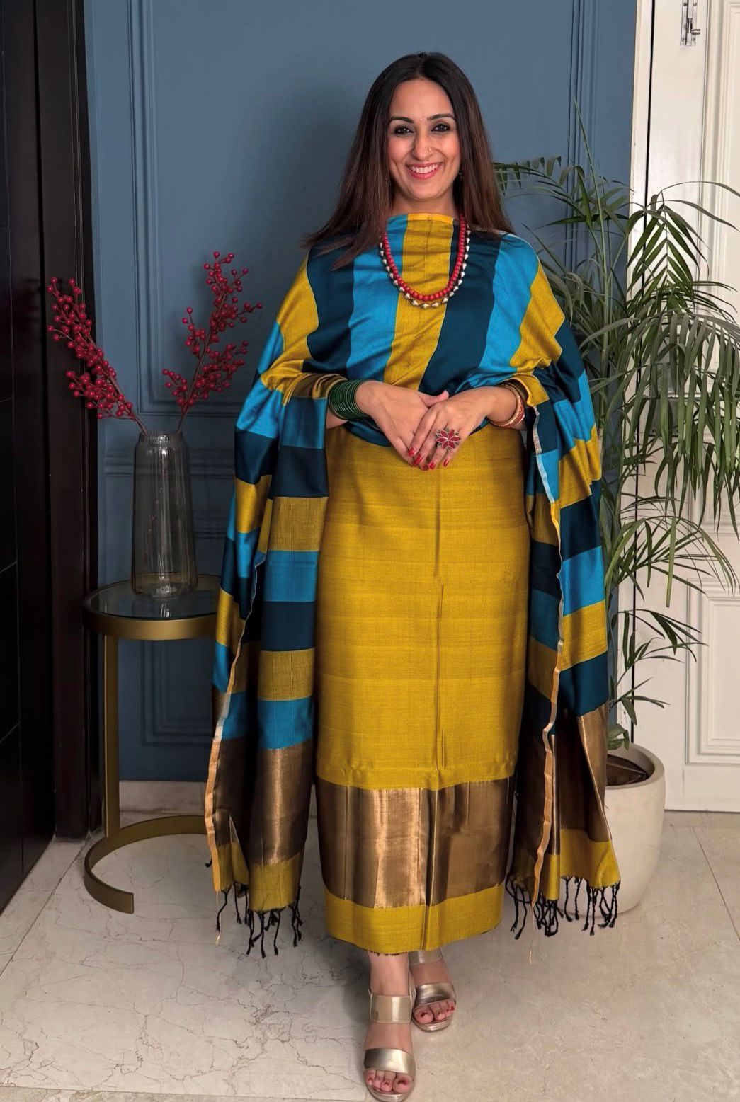 Pure Maheswari Silk Cotton Handwoven Unstitch Suit.