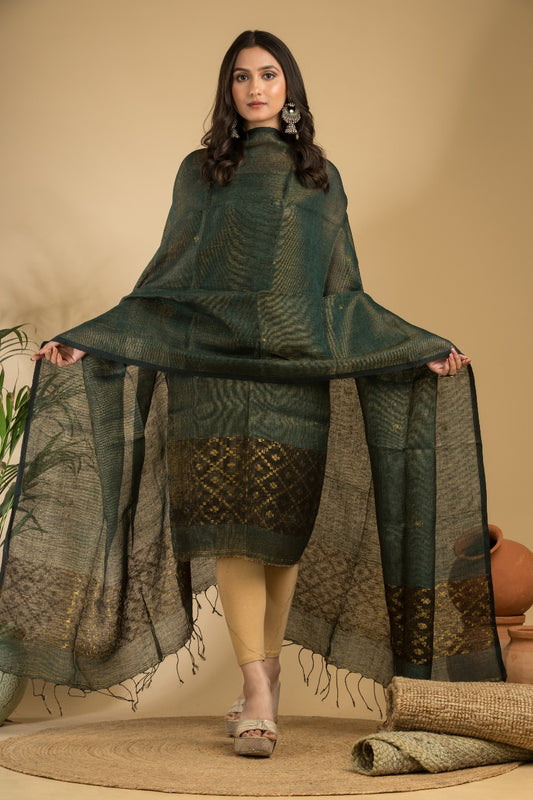 Pure Linen Jamdani Unstitch Suit.