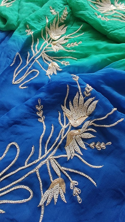 Pure Diamond Chiffon Hand Work  Work Saree.