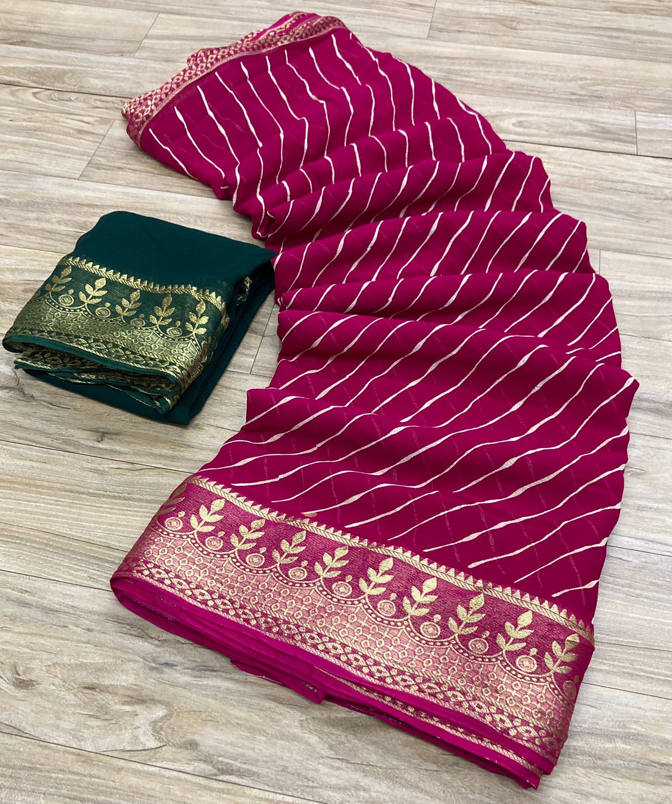 Pure Georgette Leheriya With Banarasi Zari Border Saree