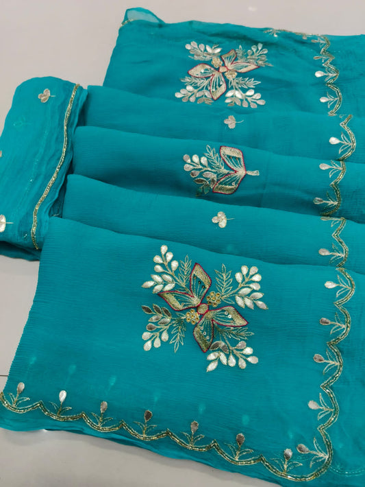 Pure Diamond Chiffon Handwork Gota Patti Saree