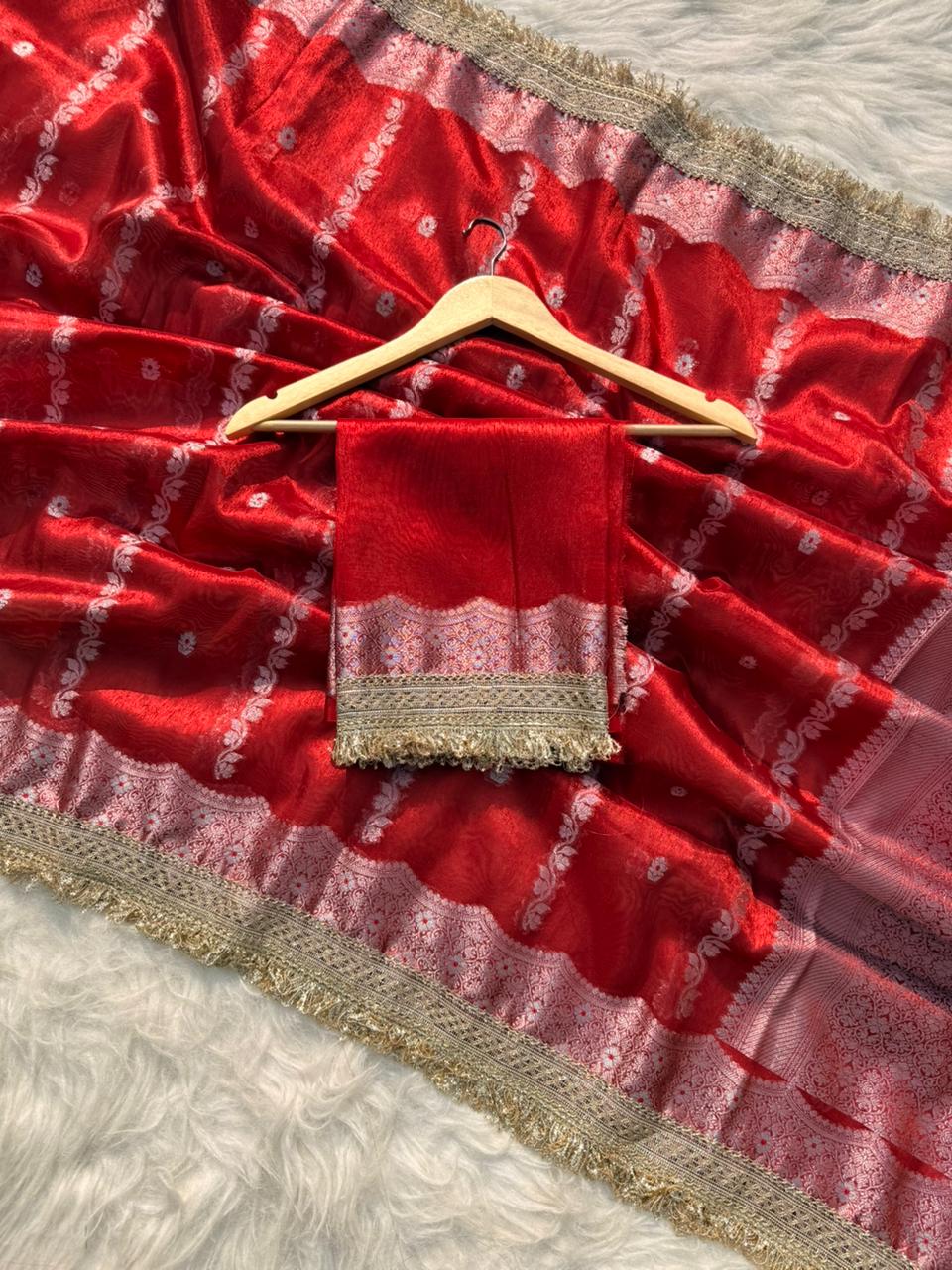 Banarasi Tissue Silk Tilfi Meena Work Saree.