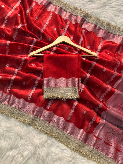 Banarasi Tissue Silk Tilfi Meena Work Saree.