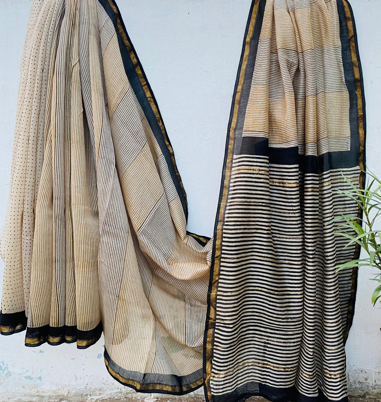 Pure Chanderi Silk Hand-block Printed Saree.