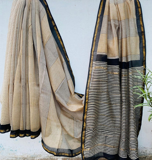 Pure Chanderi Silk Hand-block Printed Saree.