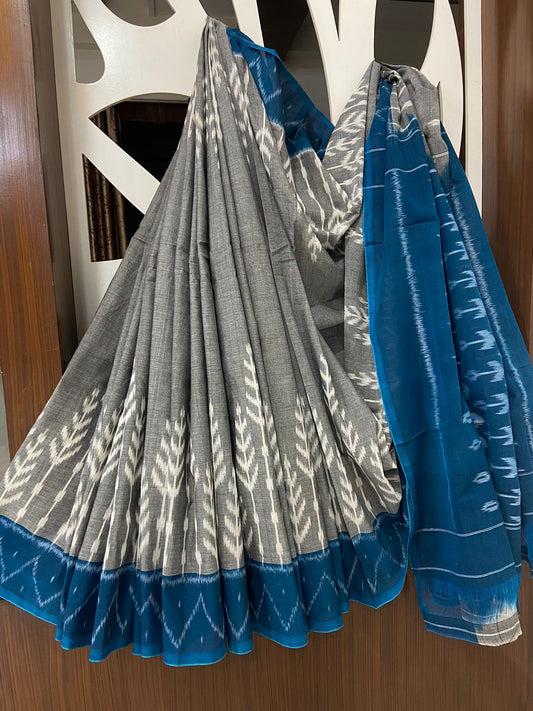 Beautiful Ikkat Cotton Saree With Blouse