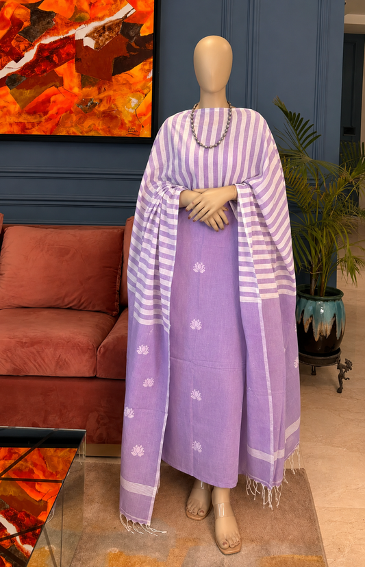 Pure Cotton Jamdani Unstitch Suit.