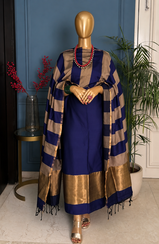 Pure Maheswari Silk Cotton Handwoven Unstitch Suit.