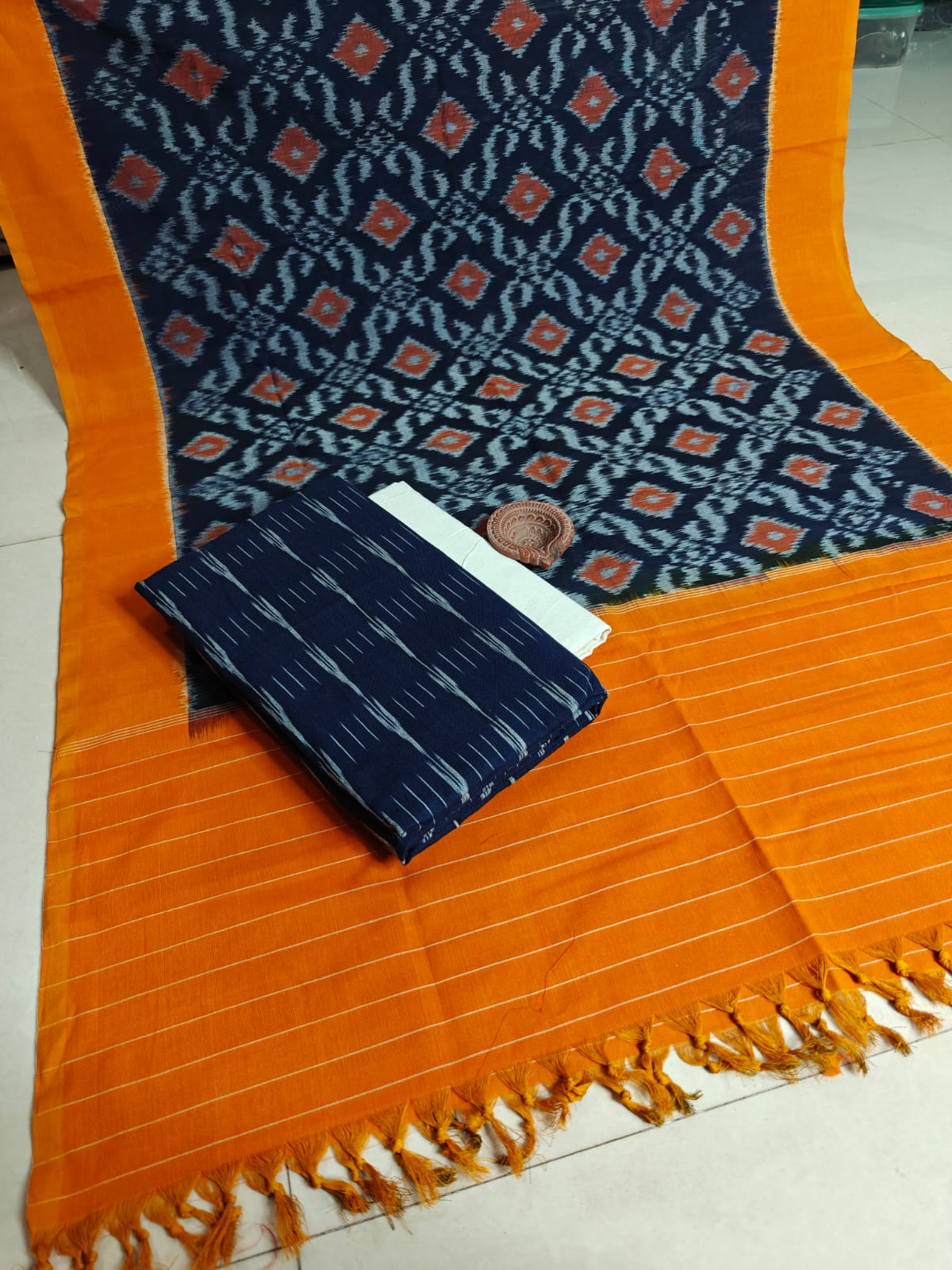 Pure Cotton Double Ikkat Unstitched Suit.