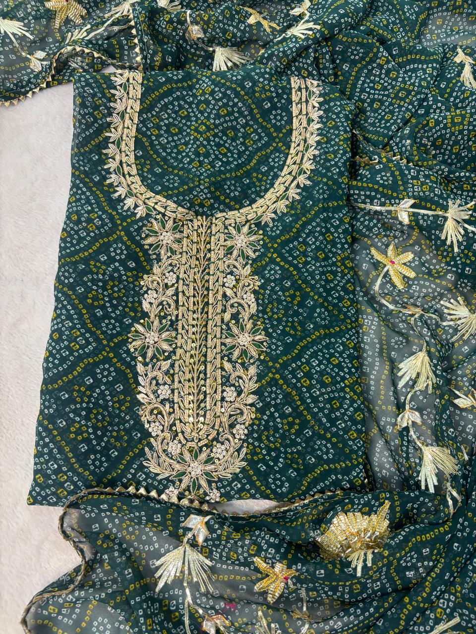 Georgette Gota pati Hand Work Unstitched Suit With Dupata.