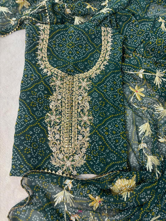 Georgette Gota pati Hand Work Unstitched Suit With Dupata.