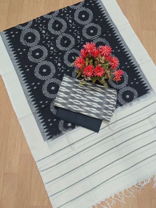 Beautiful Pure Cotton Double Ikkat Unstitched Suit.