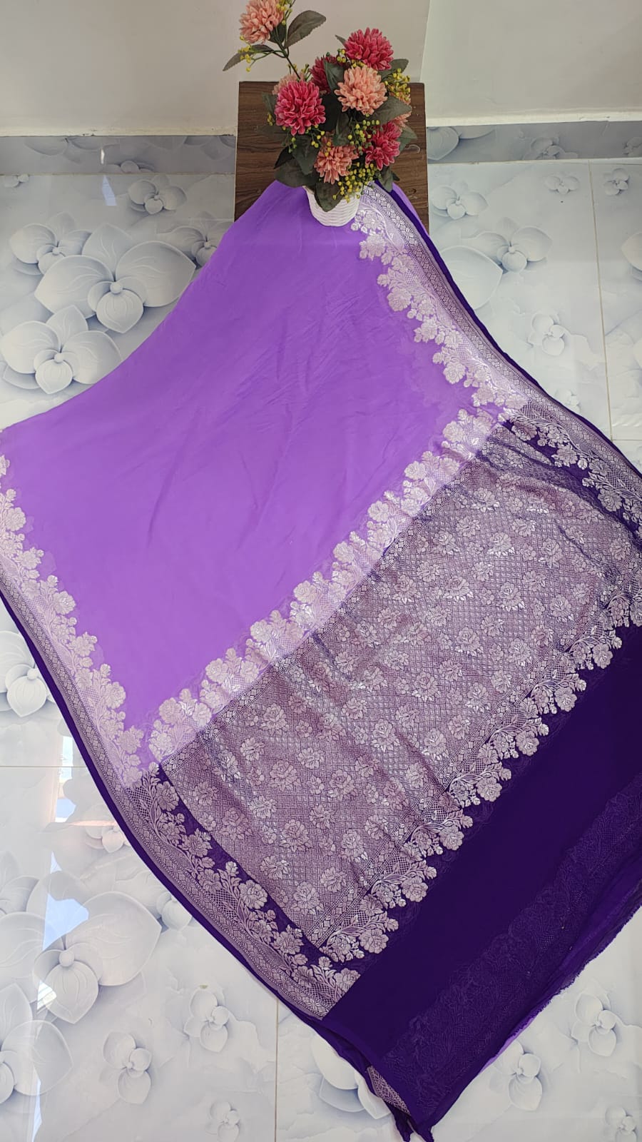 Pure Handloom Khaddi Georgette Saree Zari Work.