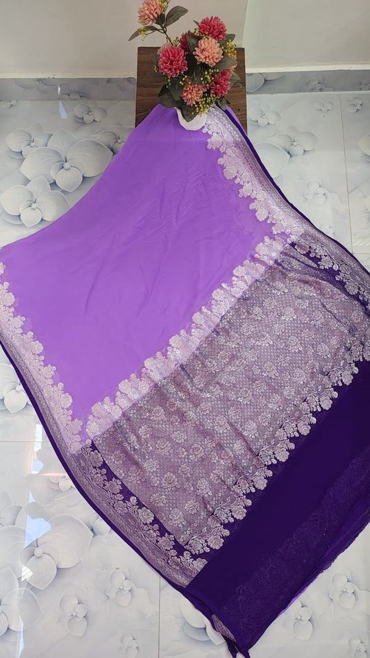 Pure Handloom Khaddi Georgette Saree Zari Work.
