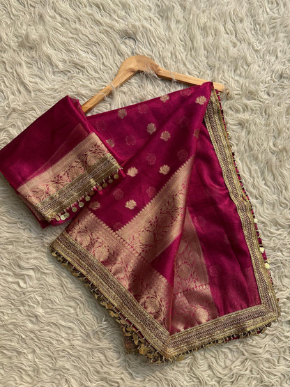 Banarasi most trending tissue Saree With beautiful coins lace