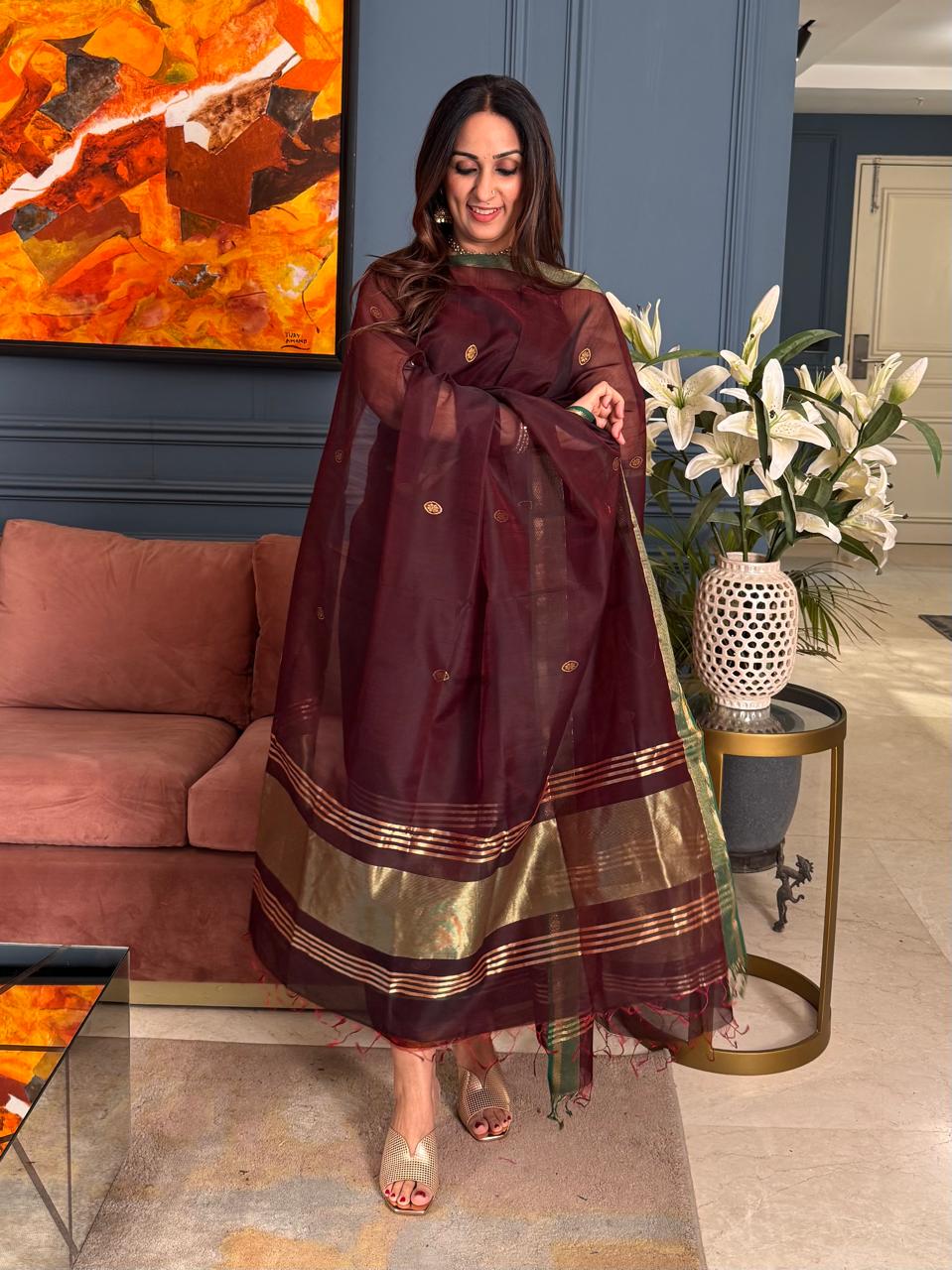 Pure Maheswari Silk Cotton Handwoven Unstitch Suit