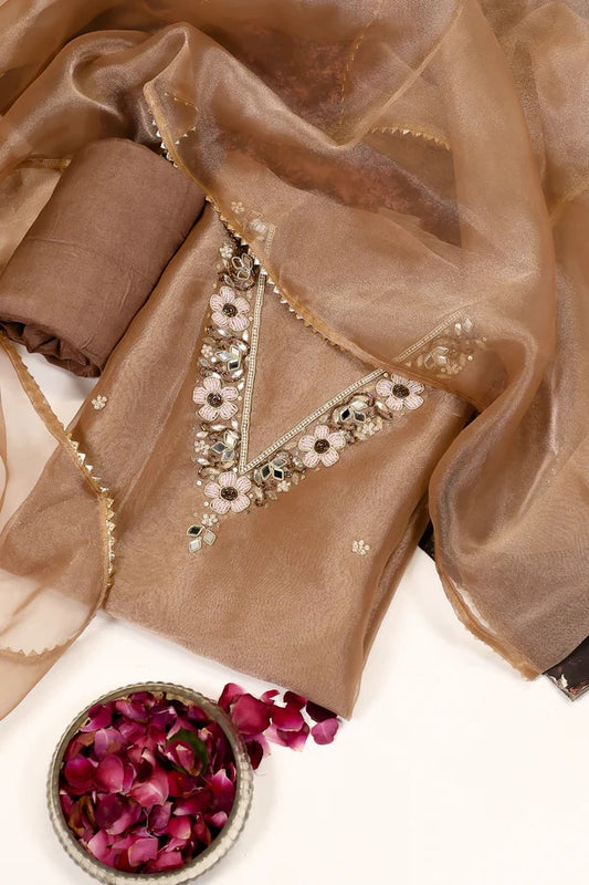 Pure Organza Hand Work Unstitched Suit.