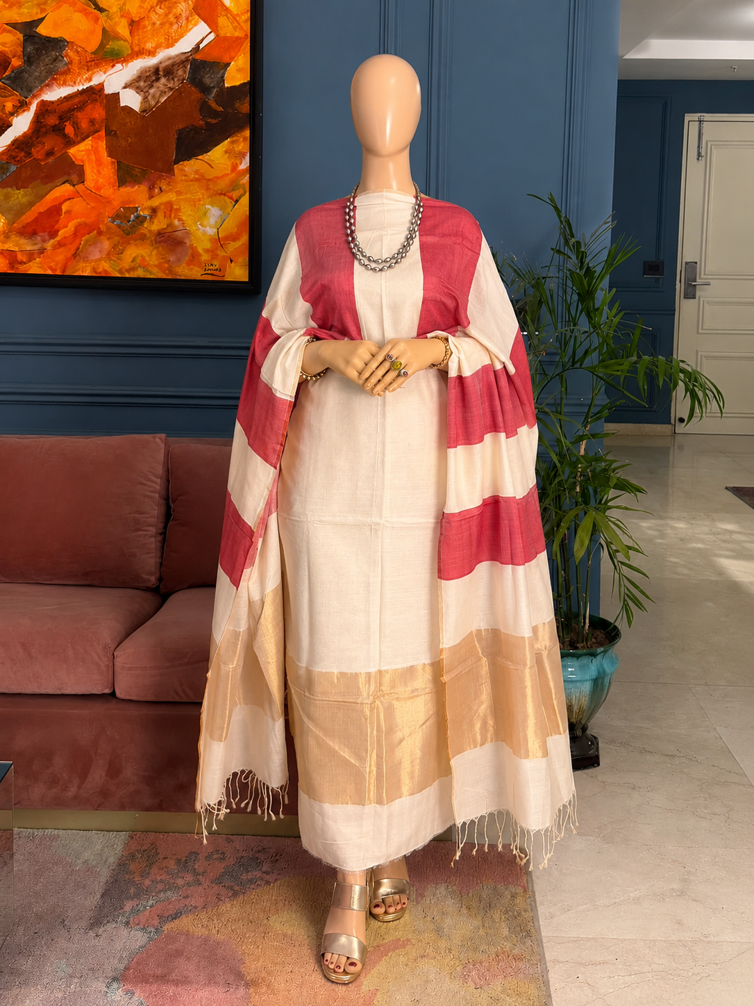Pure Maheswari Silk Cotton Handwoven Unstitch Suit.