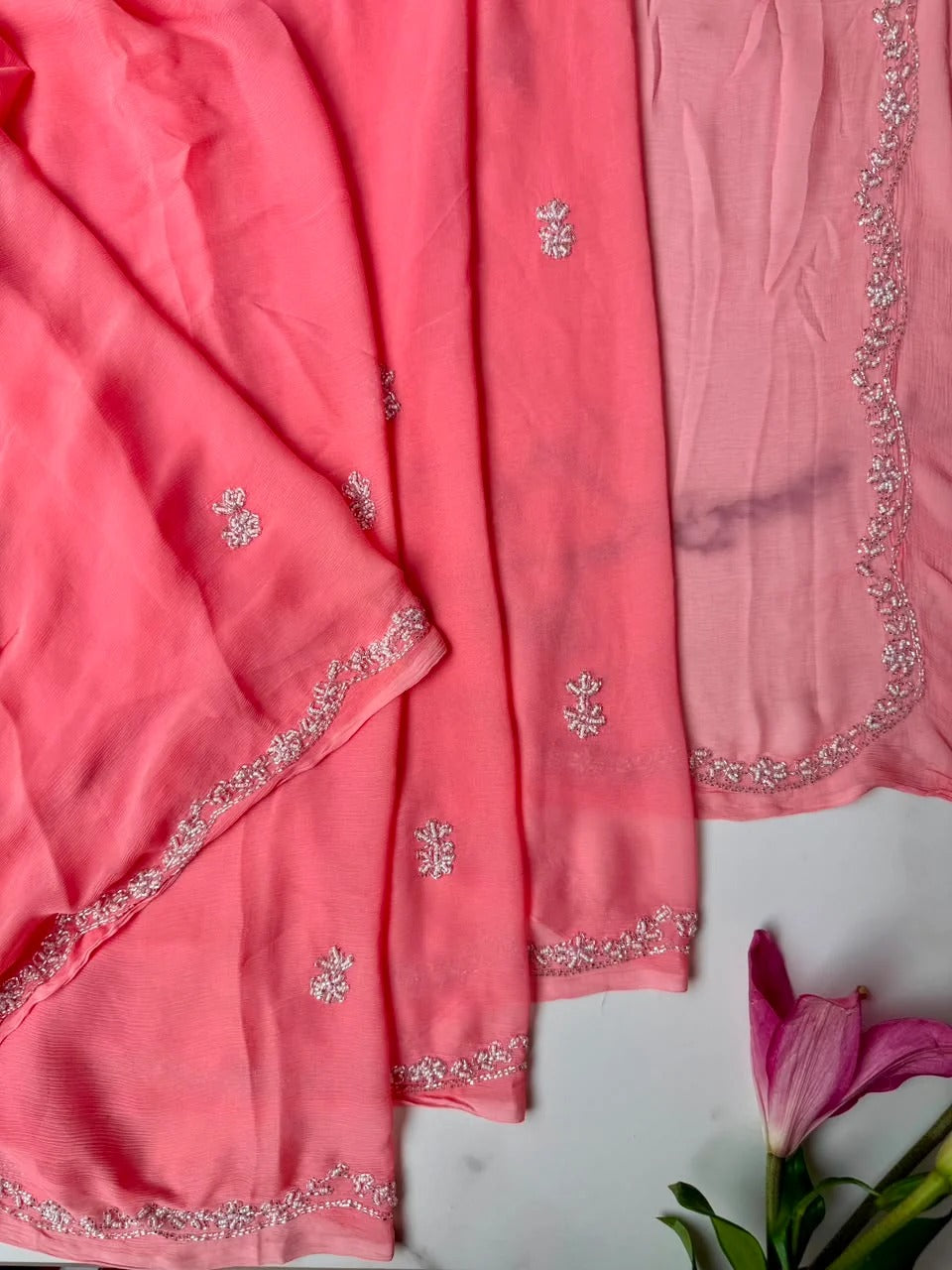 Pure Diamond Chiffon Hand Work Saree.