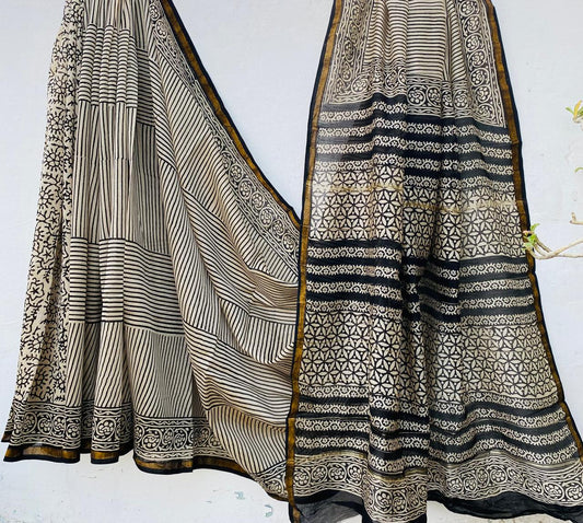Pure Chanderi Silk Hand-block Printed Saree.