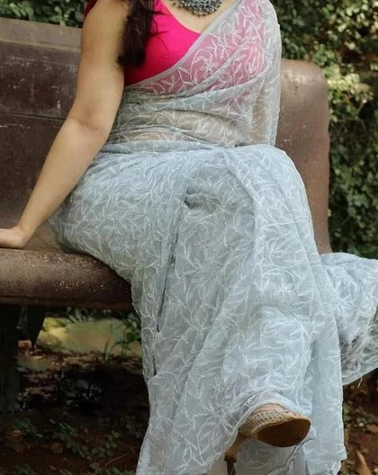 Lucknowi Tepchi Jaal Work Saree