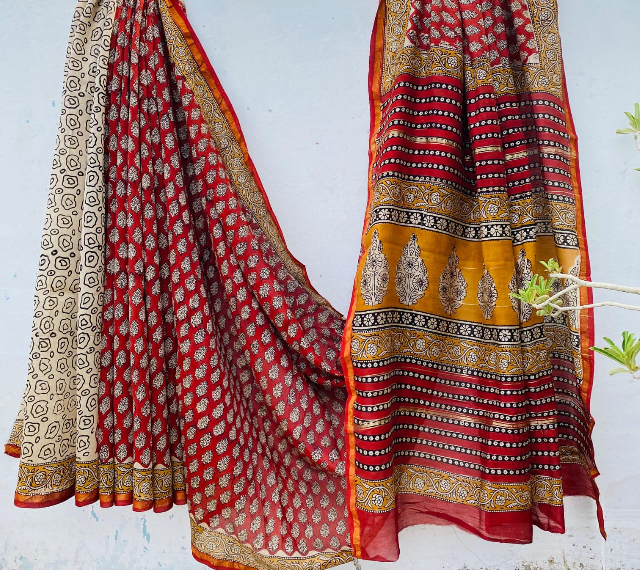 Pure Chanderi Silk Hand-block Printed Saree.