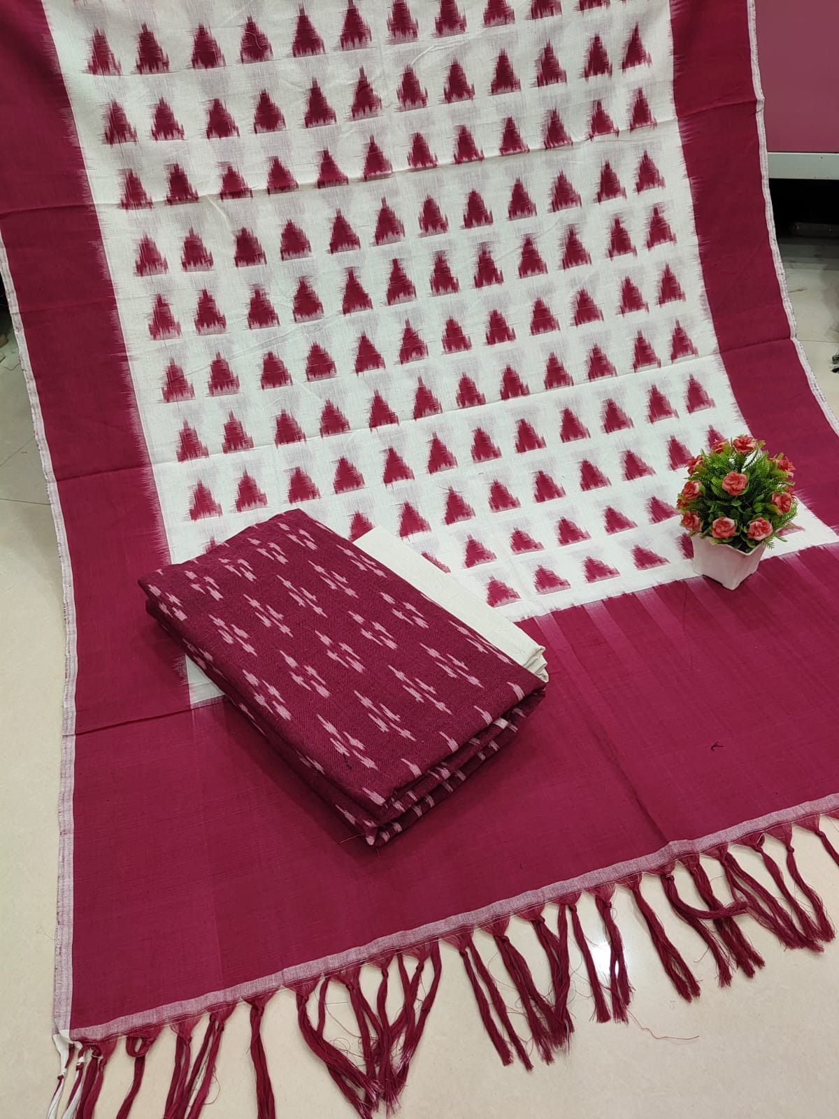 Pure Double Ikkat Cotton Unstitched Suit.