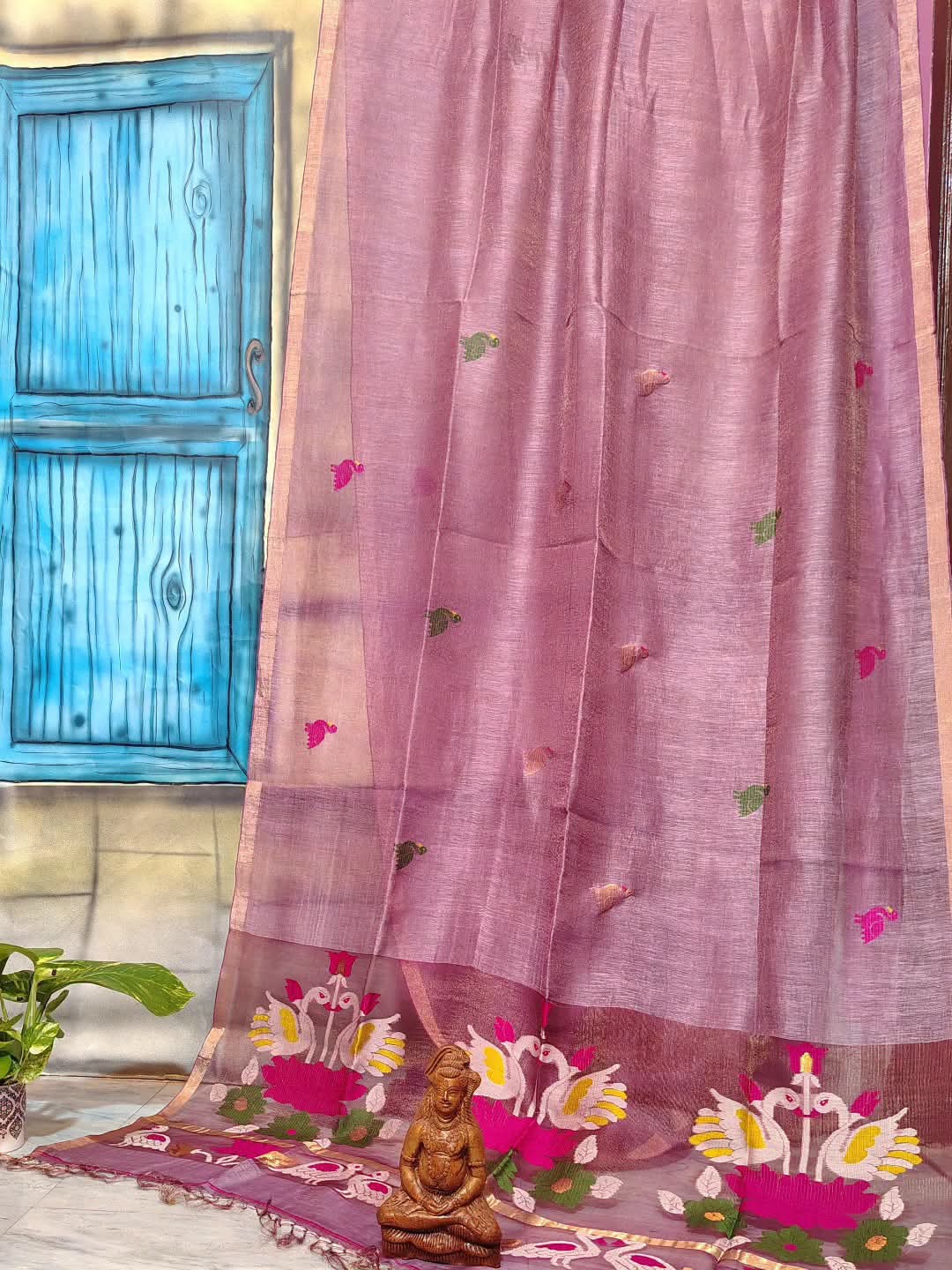 Pure Linen Tissue Saree with Blouse.