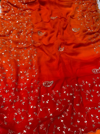 Pure Diamond Chiffon Hand Work Saree.