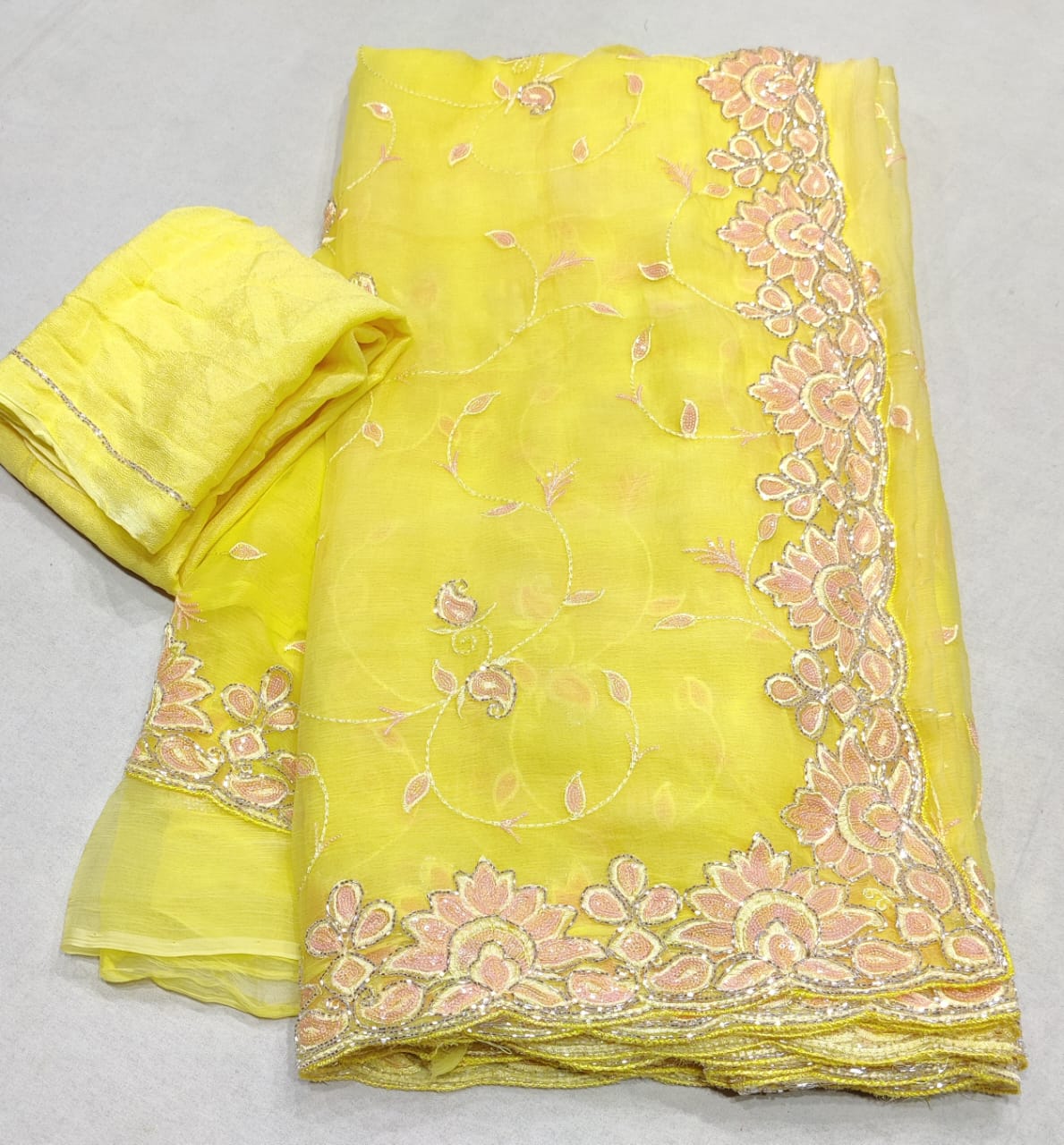 Beautiful Pure Diamond Chiffon Hand Work Saree