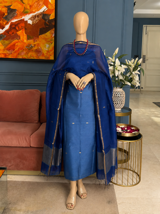 Pure Maheswari Silk Cotton Handwoven Unstitch Suit.