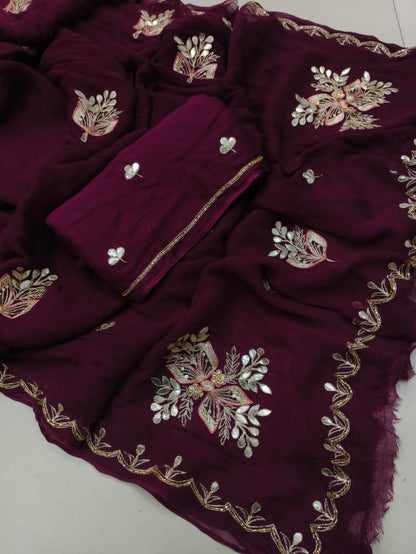 Pure Diamond Chiffon Handwork Gota Patti Saree