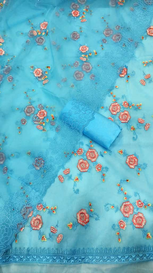 Exclusive Banarasi Organza Silk Embroidery Work Unstitched Suit