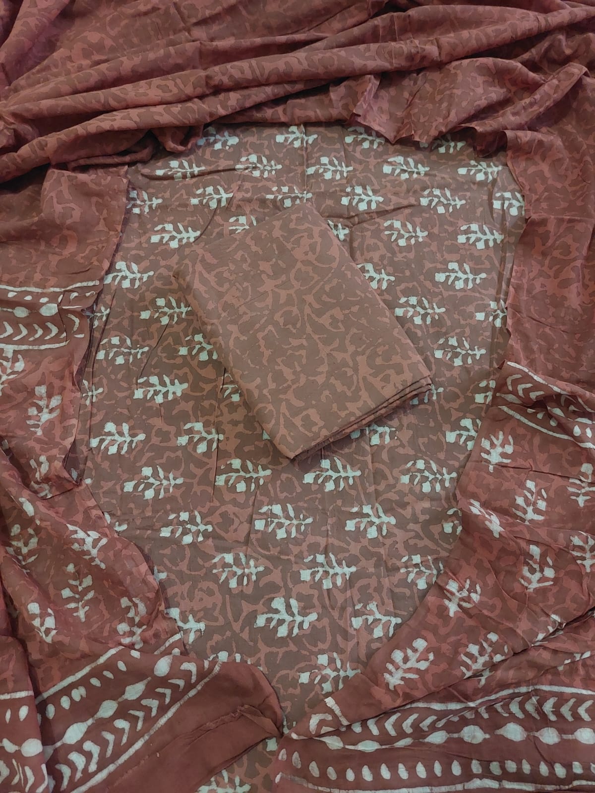 Traditional Hand block Printed Pure Cotton suits with Mulmul Dupatta.