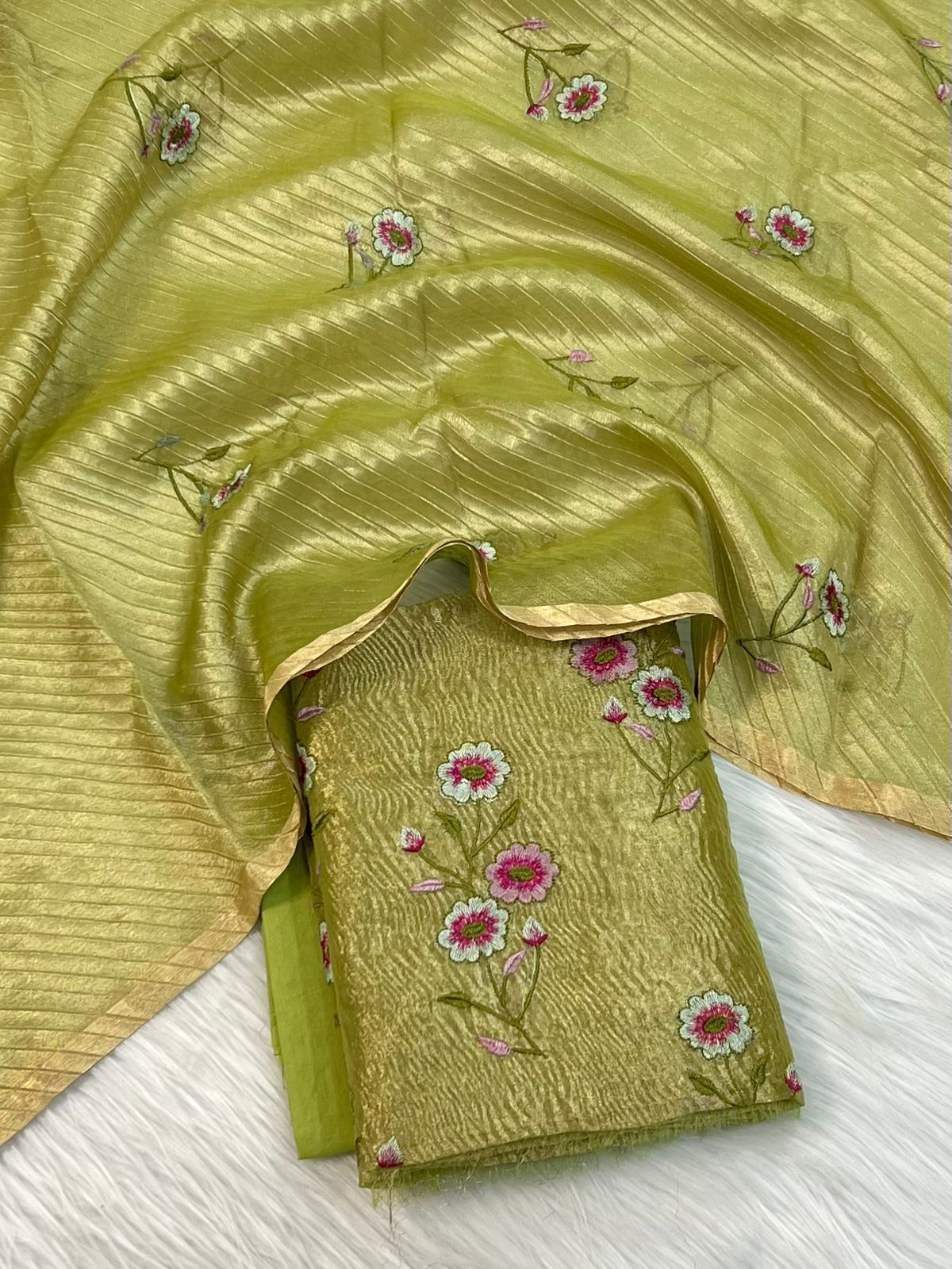 Banarasi Tissue Silk Embroidery Work Unstitched Suit