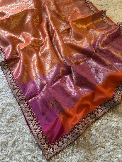 Banarasi Kanjivaram Tissue lace Work Soft Silk Saree.