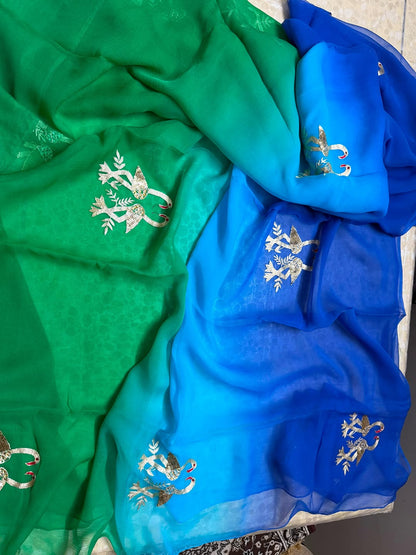 Pure Diamond Chiffon Hand Work Saree.