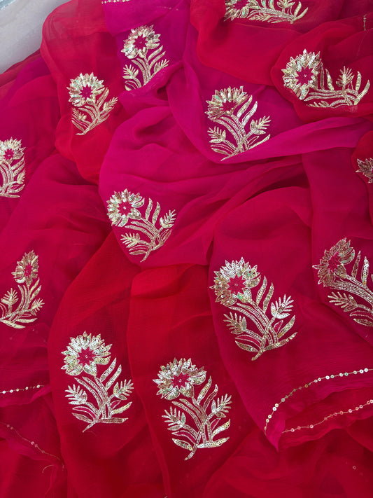 Pure Diamond Chiffon Hand Work Saree With Blouse.