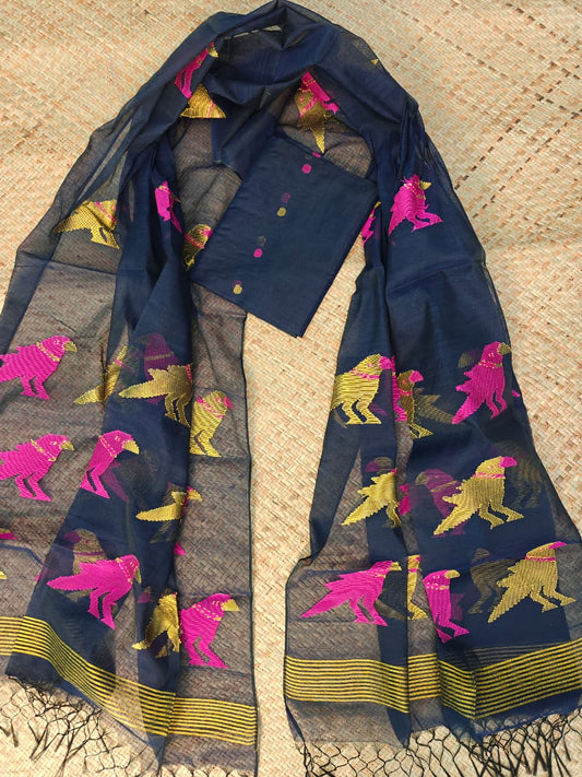 Pure Muslin Jamdani Unstitch Suit.