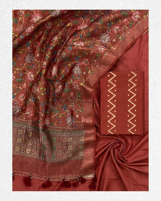 Banarasi Silk Unstitched Suit with Tissue Silk Dupatta