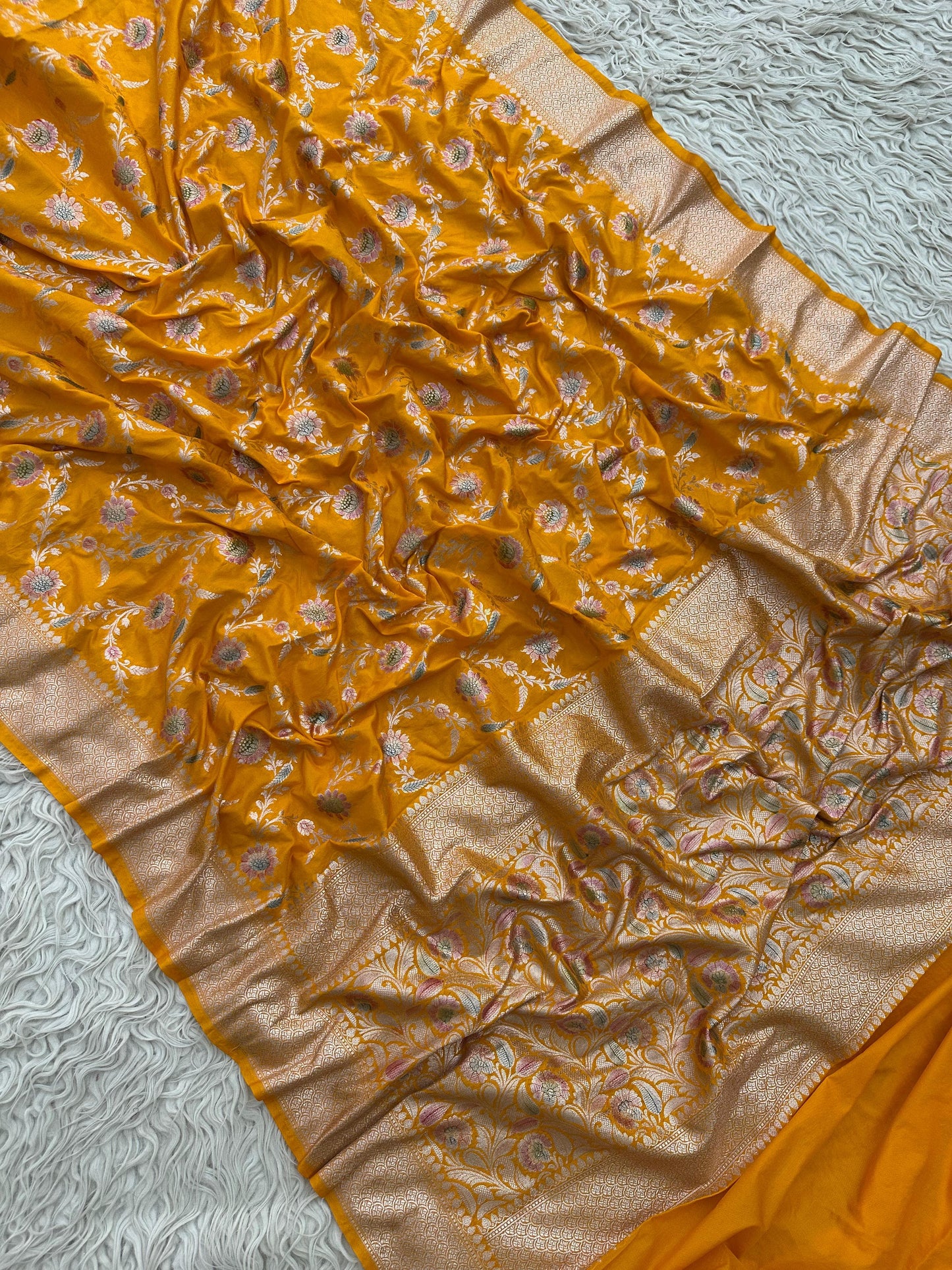 Banarasi Mashru Silk Allover Hand Brush dye Saree With Zari work.