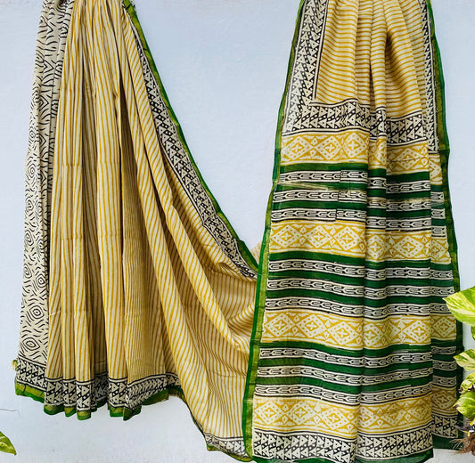 Pure Chanderi Silk Hand-block Printed Saree.