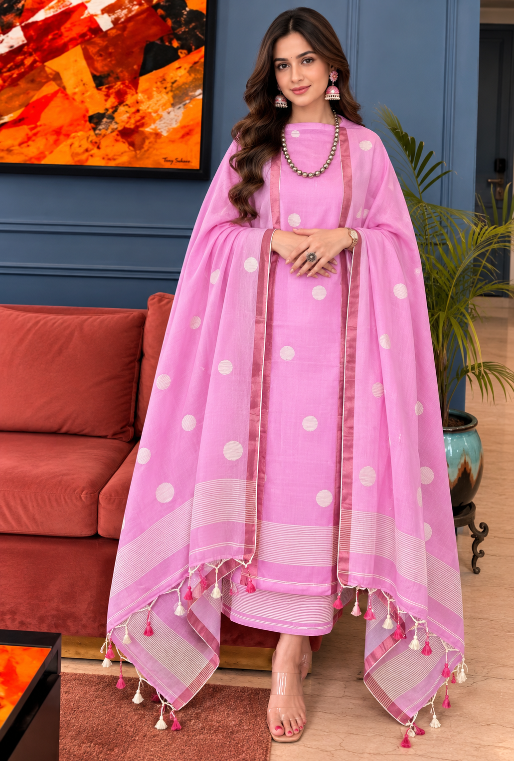 Pure Maheswari Silk Cotton Handwoven Unstitch Suit.