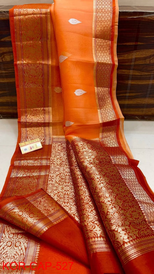 Banarasi Pure Handloom Kora Organza Silk Saree.